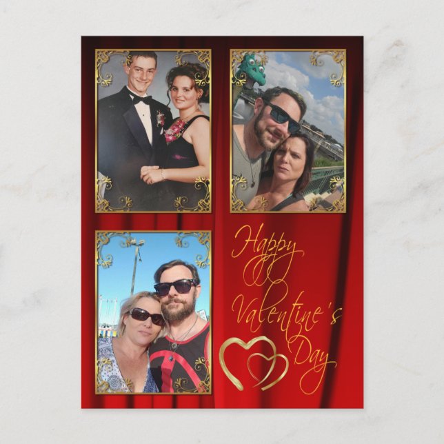 Elegant 3 Photo Valentine's Day Holiday Postcard (Front)