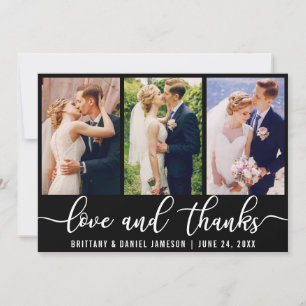 Elegant 3 Photo Wedding Love and Thanks B Thank You Card