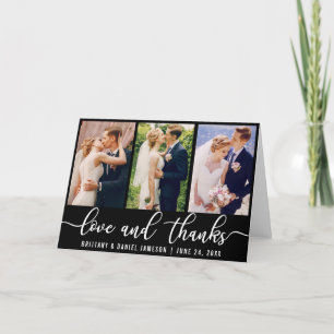 Elegant 3 Photo Wedding Love and Thanks Fold B Thank You Card