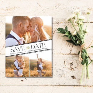 Elegant 3 Photo Wedding Save the Date Announcement Postcard