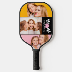 Elegant 3 Photo Worlds Best Mum Cute Heart Pickleball Paddle
