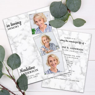 Elegant 3 Photos Memorial Celebration Of Life Invitation