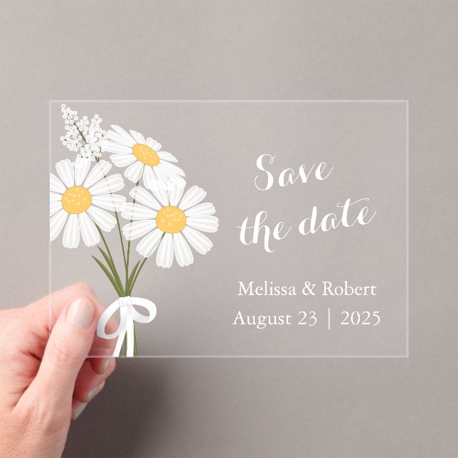 Elegant 3 White Daisy Flowers Save the Date Acrylic Invitations (Insitu (Handheld))