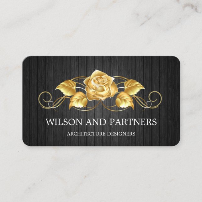 Elegant 3D Black Gold Rose Designer Business Card (Front)
