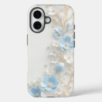 Elegant 3D Blue and White Floral Pearl iPhone Case