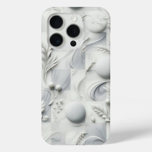 Elegant 3D Floral Marble Phone Case - White Relief (Back)