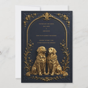 Elegant 3D Gold Golden Retriever Wedding Invitatio Invitation