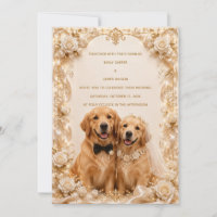 Elegant 3D Golden Retriever Wedding Invitation | G