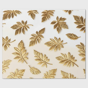 Elegant 3D Metallic Gold Leaves Pattern Wrapping P Paper