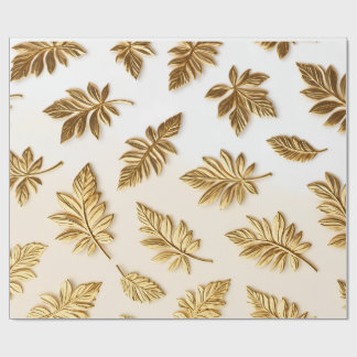 Elegant 3D Metallic Gold Leaves Pattern Wrapping P Paper