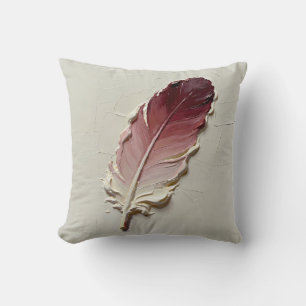 Elegant 3D Oil Painting Pink Red Feather Lumbar Cushion