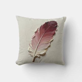 Elegant 3D Oil Painting Pink Red Feather Lumbar Cushion