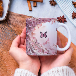 Elegant 3D Pastel Pink Butterfly Coffee Mug