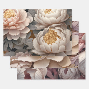 Elegant 3D Peony Floral Art Wrapping Paper Sheet