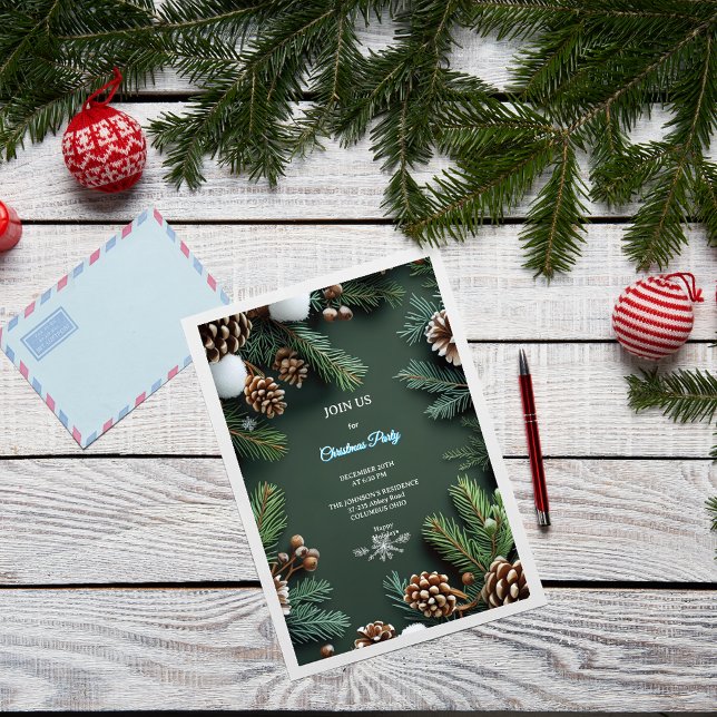 Elegant 3D Pine Trees & Cones Christmas Invitation (Creator Uploaded)