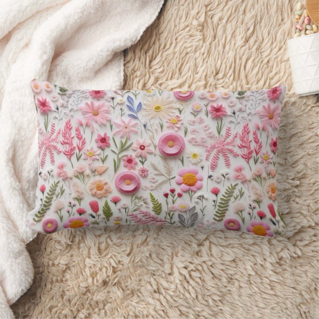 Elegant 3D Pink Flowers Trendy Modern Chic Lumbar Cushion (Blanket)