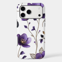 Elegant 3D Purple & Gold Floral Botanical Pattern