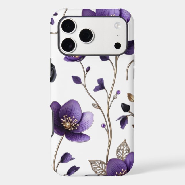 Elegant 3D Purple & Gold Floral Botanical Pattern  (Back)