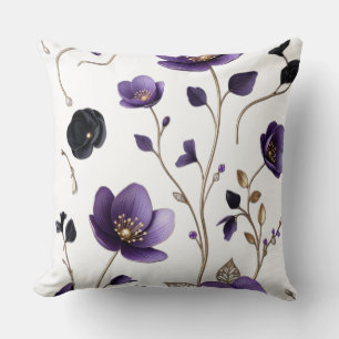 Elegant 3D Purple & Gold Floral Botanical Pattern  Cushion