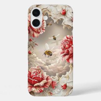 Elegant 3D Roses, Bees & Botanical Beauty iPhone 16 Plus Case