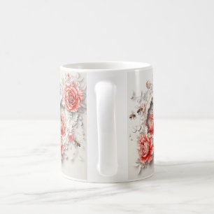 Elegant 3D Roses, Bees & Botanical Beauty Coffee Mug