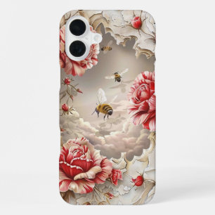 Elegant 3D Roses, Bees & Botanical Beauty iPhone 16 Plus Case