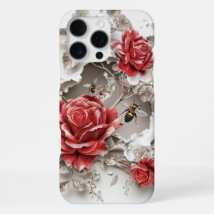 Elegant 3D Roses, Bees & Botanical Beauty iPhone 16 Pro Max Case