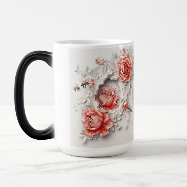 Elegant 3D Roses, Bees & Botanical Beauty Magic Mug (Left)