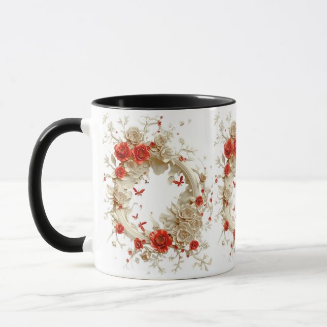 Elegant 3D Roses, Bees & Botanical Beauty Mug (Left)