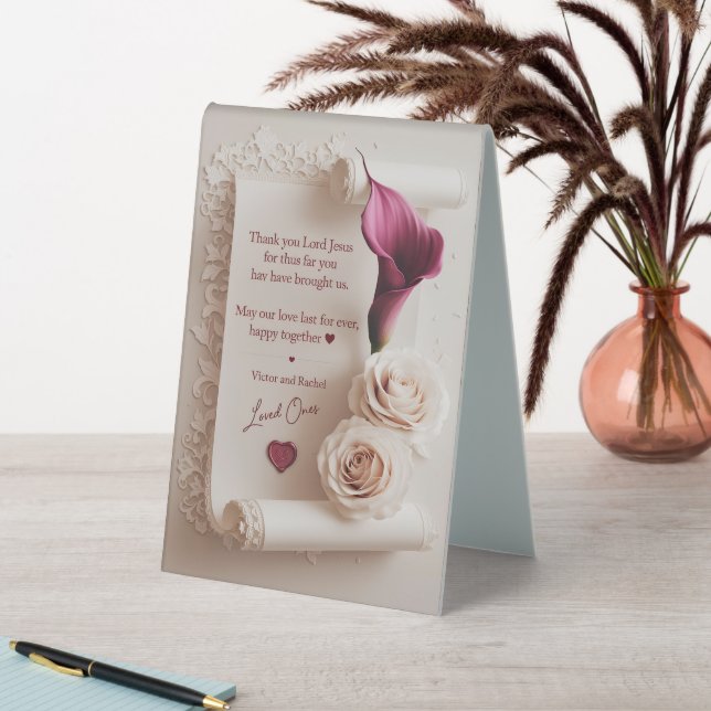 Elegant 3D Scroll Table Tent Sign with Heartfelt  (In SItu (Table))