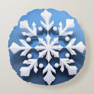 Elegant 3d Snowflake Design Round Cushion