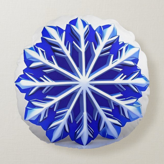 Elegant 3d Snowflake Design Round Cushion (Front)