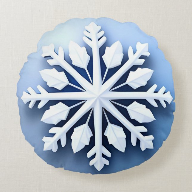 Elegant 3d Snowflake Design Round Cushion (Front)