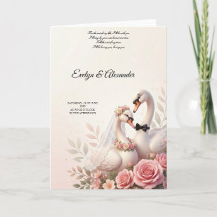 Elegant 3D Swan Bride and Groom Blush Pink Floral Card