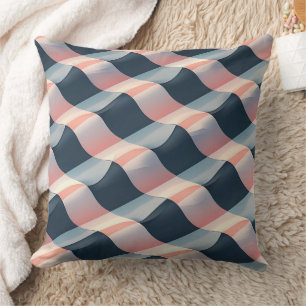 Elegant 3D Wave Pattern in Teal, Rose, and Cream Cushion