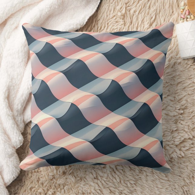 Elegant 3D Wave Pattern in Teal, Rose, and Cream Cushion (Blanket)