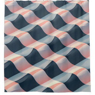 Elegant 3D Wave Pattern in Teal, Rose, and Cream Shower Curtain