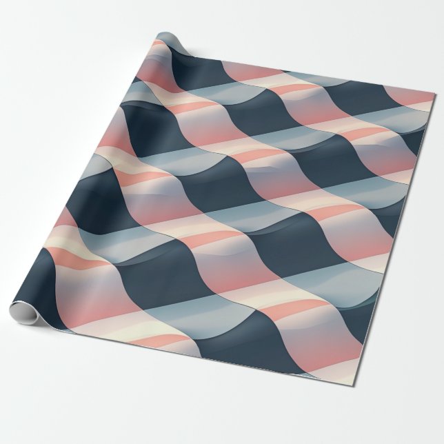 Elegant 3D Wave Pattern in Teal, Rose, and Cream Wrapping Paper (Unrolled)