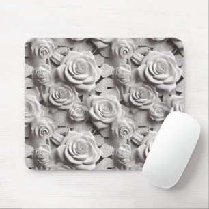 Elegant 3D White Flowers Mouse Pad