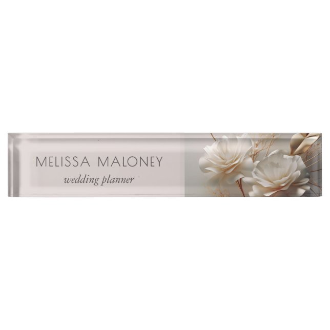 Elegant 3D White Gold Roses Nameplate (Front)