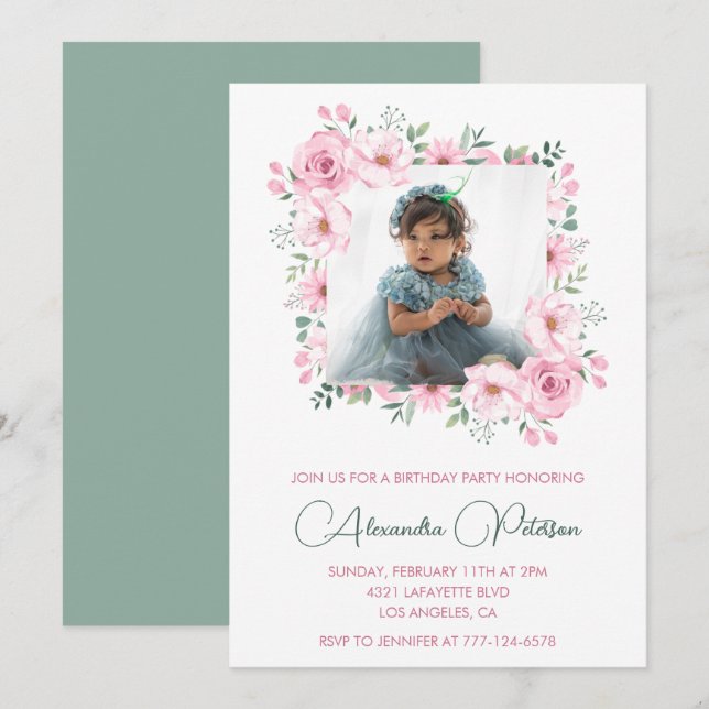 Elegant 3rd birthday invitations Photo Boho (Front/Back)