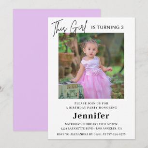 Elegant 3rd birthday invitations Photo Girl Modern
