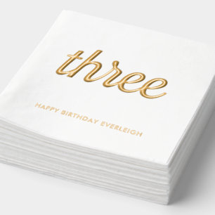 Elegant 3rd Birthday Modern Gold Foil Napkins
