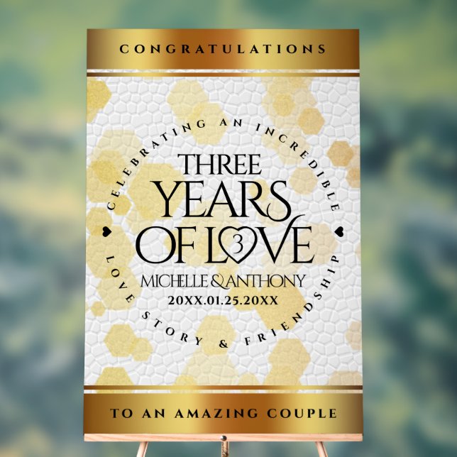 Elegant 3rd Leather Wedding Anniversary Acrylic Sign (Neutral)