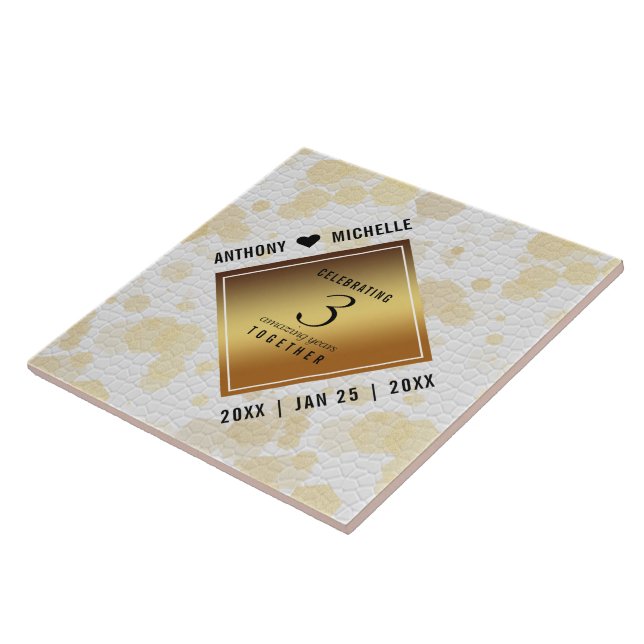 Elegant 3rd Leather Wedding Anniversary Ceramic Tile (Side)