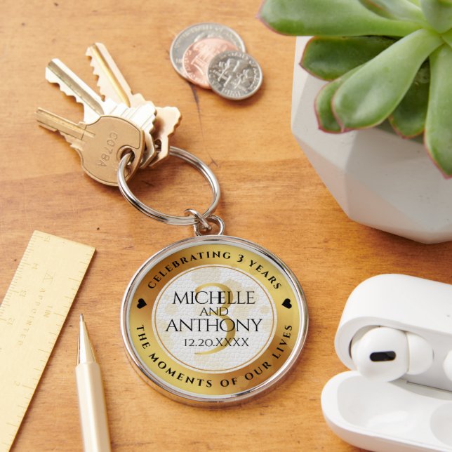 Elegant 3rd Leather Wedding Anniversary Key Ring (Desk)