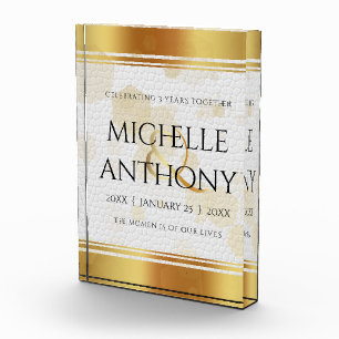 Elegant 3rd Leather Wedding Anniversary Photo Block