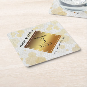 Elegant 3rd Leather Wedding Anniversary Square Paper Coaster
