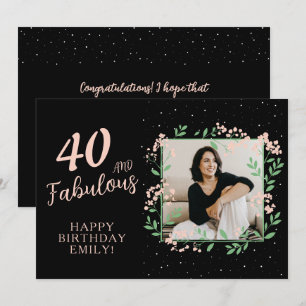 Elegant 40 and Fabulous Flower 40th Birthday Photo Card