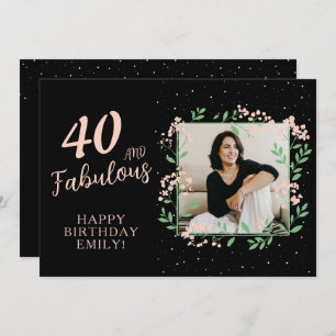 Elegant 40 and Fabulous Flower 40th Birthday Photo Card